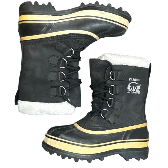 Sorel Caribou Boots Women 6 Black Waterproof Winter Snow Insulated Leather Work - Picture 9 of 14